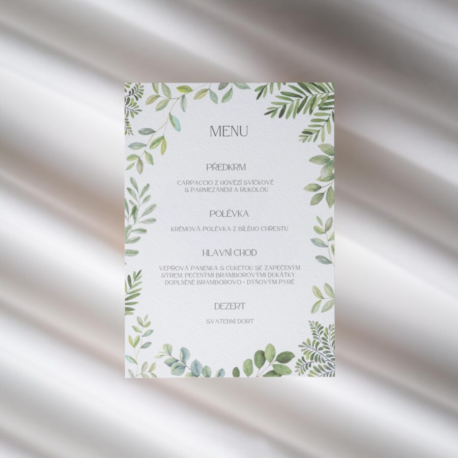 zelené svatební menu