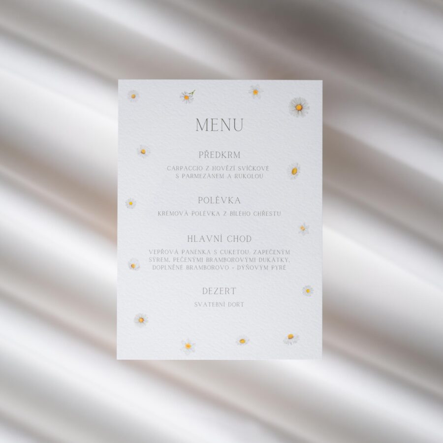svatební menu s květinami