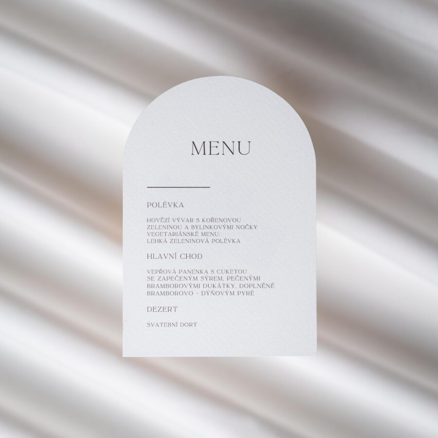 svatební menu ve tvaru oblouku