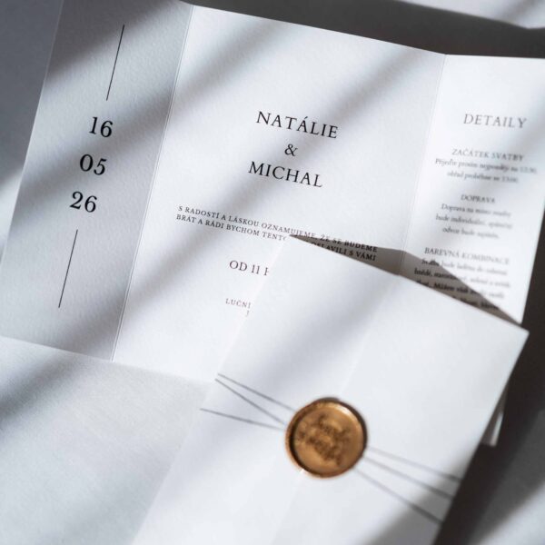 skládané svatební oznámení s pečetí minimalism