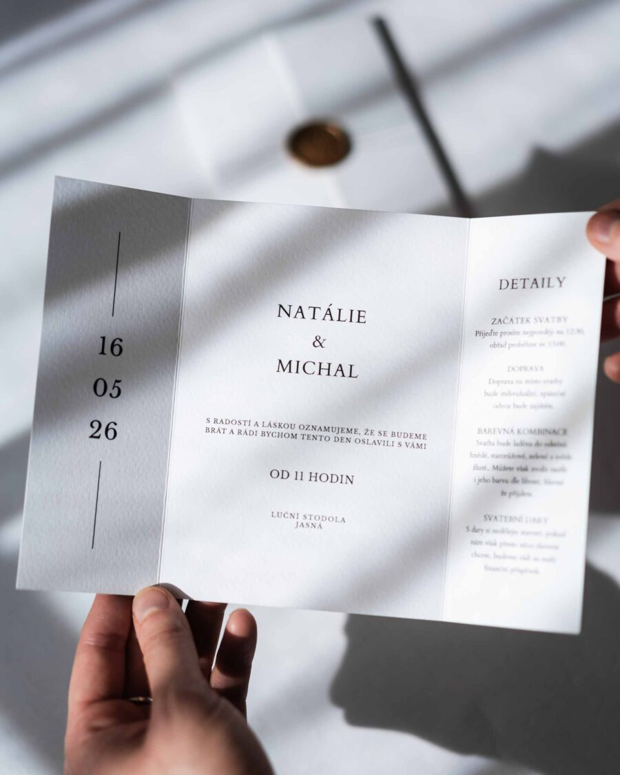 skládané svatební oznámení s pečetí minimalism
