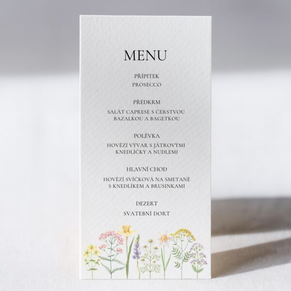 luční svatební menu s květinami meadow