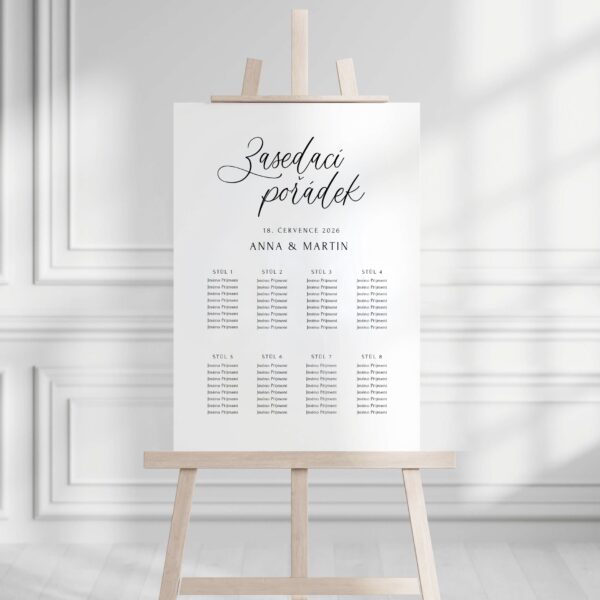 svatební zasedací pořádek tabule aura
